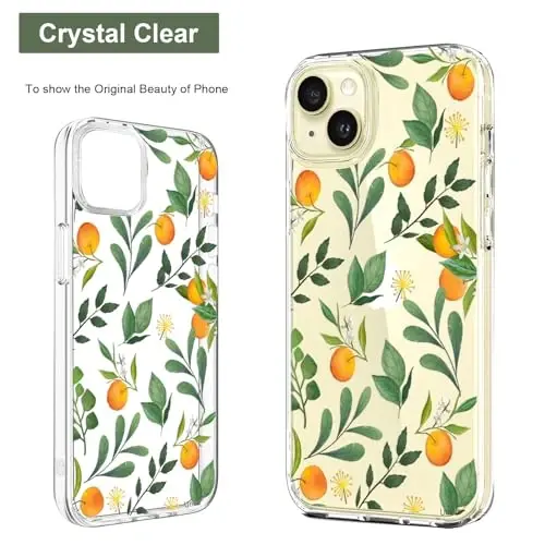 Unov Case Compatible with iPhone 15 Clear with Design Embossed Pattern Soft TPU Bumper Slim Protective 6.1 Inch (Citrus Flavors) - 3