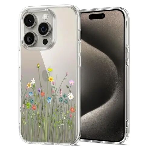 Unov Case Compatible with iPhone 15 Pro Case Clear with Design Embossed Floral Pattern Soft TPU Bumper Slim Protective 6.1 Inch (Flower Bouquet) - UNOV