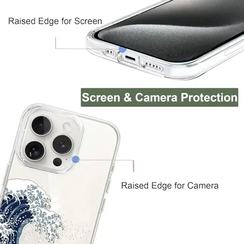 Unov Case Compatible with iPhone 15 Pro Case Clear with Design Embossed Pattern Soft TPU Bumper Slim Protective 6.1 Inch (Great Wave) - 2