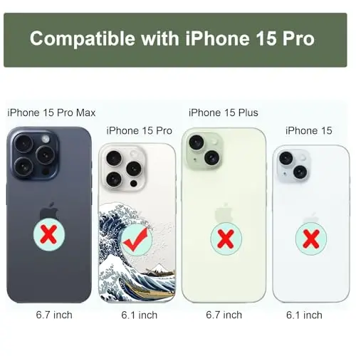 Unov Case Compatible with iPhone 15 Pro Case Clear with Design Embossed Pattern Soft TPU Bumper Slim Protective 6.1 Inch (Great Wave) - 7