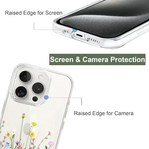 Unov Case Compatible with iPhone 15 Pro Max Case Clear with Design Embossed Floral Pattern Soft TPU Bumper Slim Protective 6.7 Inch (Flower Bouquet) - 2