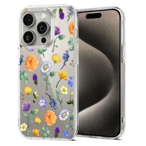 Unov Case Compatible with iPhone 15 Pro Max Case Clear with Design Embossed Floral Pattern Soft TPU Bumper Slim Protective 6.7 Inch (Flower Garden) - 1