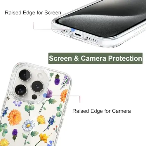 Unov Case Compatible with iPhone 15 Pro Max Case Clear with Design Embossed Floral Pattern Soft TPU Bumper Slim Protective 6.7 Inch (Flower Garden) - UNOV (1)
