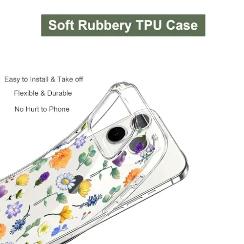 Unov Case Compatible with iPhone 15 Pro Max Case Clear with Design Embossed Floral Pattern Soft TPU Bumper Slim Protective 6.7 Inch (Flower Garden) - 4