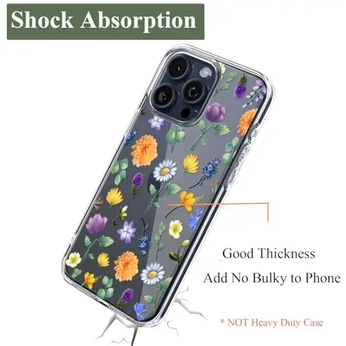 Unov Case Compatible with iPhone 15 Pro Max Case Clear with Design Embossed Floral Pattern Soft TPU Bumper Slim Protective 6.7 Inch (Flower Garden) - 6
