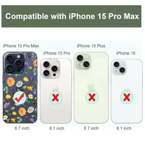 Unov Case Compatible with iPhone 15 Pro Max Case Clear with Design Embossed Floral Pattern Soft TPU Bumper Slim Protective 6.7 Inch (Flower Garden) - 7