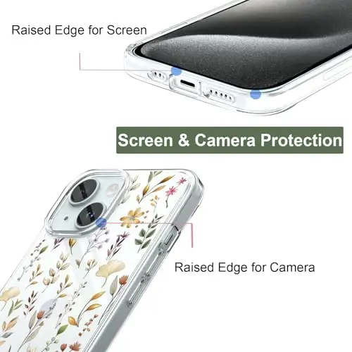 Unov Case iPhone 15 bilan mos keladi, dizayni bo'rtma gulli naqshli, yumshoq TPU bumperli, ingichka himoya 6.1 dyuymli shaffof g'ilof (Oltin bog ') - 2