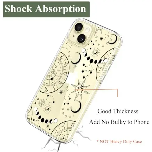 Unov Case iPhone 15 bilan mos keladi, dizayni bo'rtma naqshli tiniq g'ilof Yumshoq TPU bumper Ingichka himoya 6,1 dyuym (Zodiak Galaktika) - 6