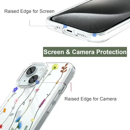 Unov Case iPhone 15 bilan mos keladi, Dizaynli shaffof g'ilof Bo'rtma gul naqshli yumshoq TPU bumper Slim himoya 6,1 dyuym (Floral Art) - 2