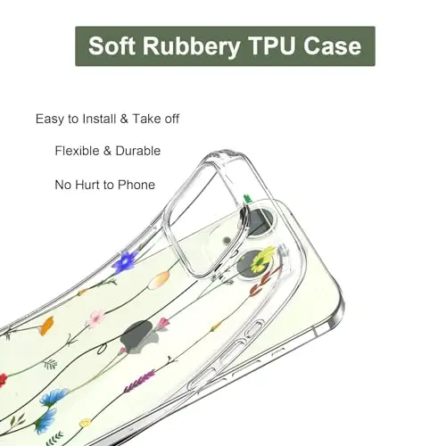 Unov Case iPhone 15 bilan mos keladi, Dizaynli shaffof g'ilof Bo'rtma gul naqshli yumshoq TPU bumper Slim himoya 6,1 dyuym (Floral Art) - 5