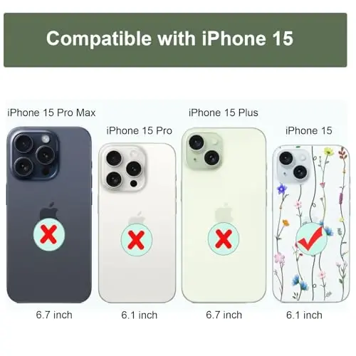 Unov Case iPhone 15 bilan mos keladi, Dizaynli shaffof g'ilof Bo'rtma gul naqshli yumshoq TPU bumper Slim himoya 6,1 dyuym (Floral Art) - 7