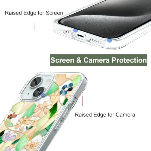 Unov Case iPhone 15 bilan mos keladi, Dizaynli shaffof g'ilof, Gul naqshli, Yumshoq TPU bumper, Yupqa himoya 6.1 dyuym (Vitraj gul) - UNOV (1)