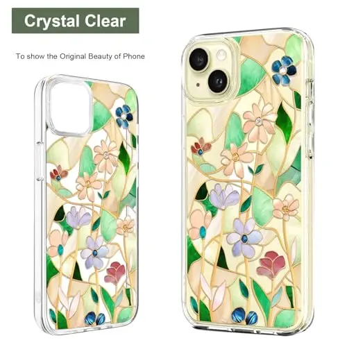 Unov Case iPhone 15 bilan mos keladi, Dizaynli shaffof g'ilof, Gul naqshli, Yumshoq TPU bumper, Yupqa himoya 6.1 dyuym (Vitraj gul) - 3