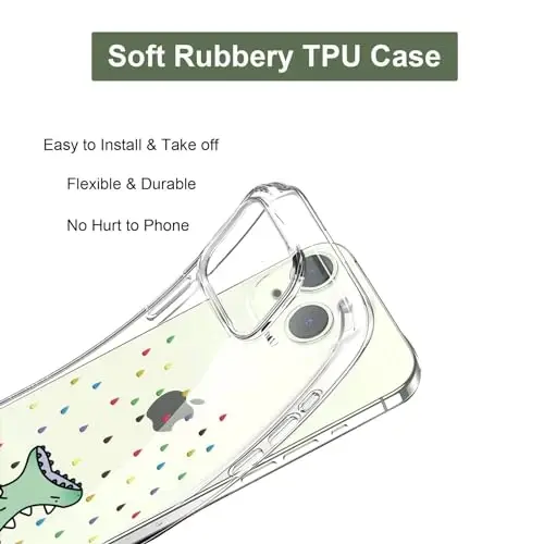 Unov Case iPhone 15 bilan mos keladigan G'ilof Dizaynli tiniq, o'yilgan naqshli yumshoq TPU bumper, ingichka himoya 6.1 dyuym (Kamalak Dinozavr) - 5