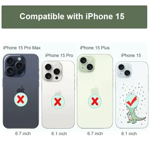 Unov Case iPhone 15 bilan mos keladigan G'ilof Dizaynli tiniq, o'yilgan naqshli yumshoq TPU bumper, ingichka himoya 6.1 dyuym (Kamalak Dinozavr) - 7