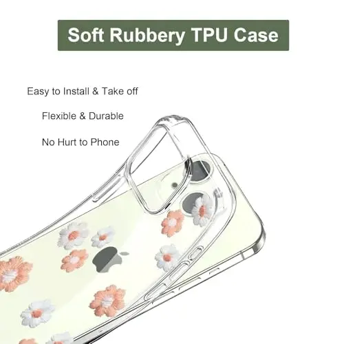 Unov Case iPhone 15 Case bilan mos keladi Dizaynli tiniq g'ilof Bo'rttirilgan gul naqshli Yumshoq TPU bumper Yupqa himoya 6.1 dyuym ( ромашка гуллайди) - 5
