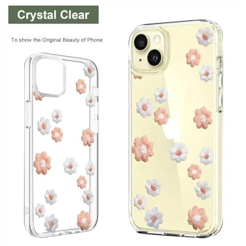 Unov Case iPhone 15 Case bilan mos keladi Dizaynli tiniq g'ilof Bo'rttirilgan gul naqshli Yumshoq TPU bumper Yupqa himoya 6.1 dyuym ( ромашка гуллайди) - 3