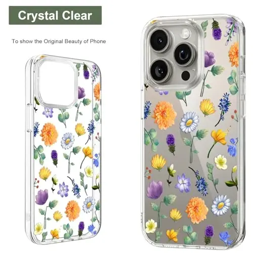 Unov Case iPhone 15 Pro Max bilan mos keladi, dizayni bo'rtma gul naqshli shaffof g'ilof, yumshoq TPU bamper, ingichka himoya 6,7 dyuym (Gul bog'i) - 3
