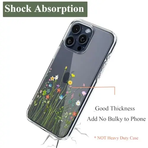 Unov Case iPhone 15 Pro Max bilan mos keladi, dizayni bo'rtma gul naqshli tiniq g'ilof, yumshoq TPU bumper, ingichka himoya 6.7 dyuym (Gul guldastasi) - 6