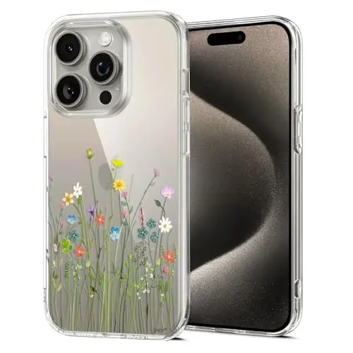 Unov Case iPhone 15 Pro Max bilan mos keladi, dizayni bo'rtma gul naqshli tiniq g'ilof, yumshoq TPU bumper, ingichka himoya 6.7 dyuym (Gul guldastasi) - UNOV