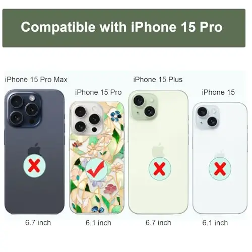 Unov Case iPhone 15 Pro uchun mos keladigan g'ilof Dizaynli tiniq, gul naqshli, yumshoq TPU bumperli, ingichka himoya 6.1 dyuym (Vitraj gul) - 7