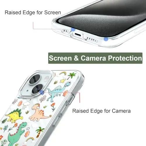 Unov for iPhone 15 Case, Clear with Design, Slim Fit Good Grip, Embossed Phone Case, Shockproof Protective Cover, Raised Camera Protection, Soft TPU, Dinosaur Land - UNOV (1)