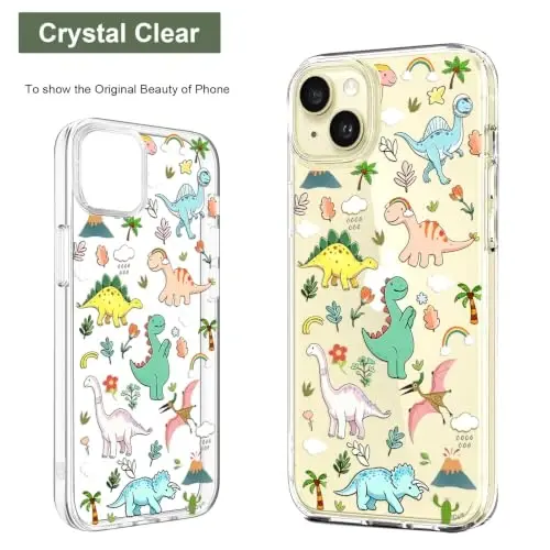 Unov for iPhone 15 Case, Clear with Design, Slim Fit Good Grip, Embossed Phone Case, Shockproof Protective Cover, Raised Camera Protection, Soft TPU, Dinosaur Land - 3
