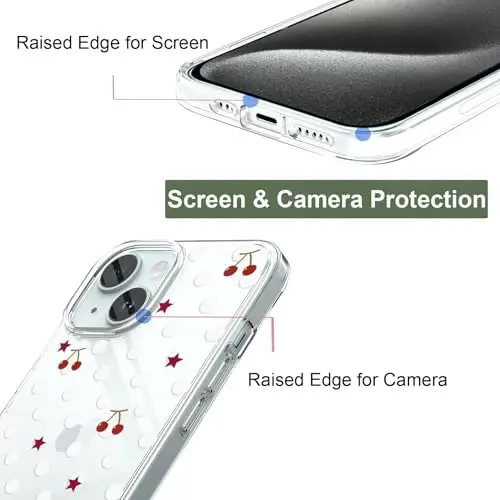 Unov for iPhone 15 Case, Clear with Design, Slim Fit Good Grip, Embossed Phone Case, Shockproof Protective Cover, Raised Camera Protection, Soft TPU, Polka Dots - UNOV (1)