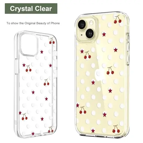 Unov for iPhone 15 Case, Clear with Design, Slim Fit Good Grip, Embossed Phone Case, Shockproof Protective Cover, Raised Camera Protection, Soft TPU, Polka Dots - 3