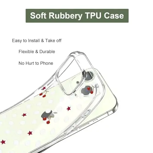 Unov for iPhone 15 Case, Clear with Design, Slim Fit Good Grip, Embossed Phone Case, Shockproof Protective Cover, Raised Camera Protection, Soft TPU, Polka Dots - 5