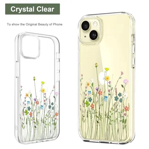 Unov iPhone 15 g'ilofi bilan mos keladi, dizaynli tiniq g'ilof, gul naqshli, yumshoq TPU bumper, ingichka himoya 6,1 dyuym (Gullar guldastasi) - 3