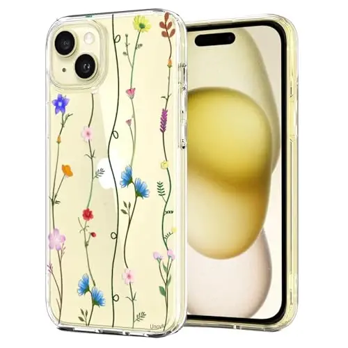 Unov Case Compatible with iPhone 15 Case Clear with Design Embossed Flower Pattern Soft TPU Bumper Slim Protective 6.1 Inch (Floral Art) - 1