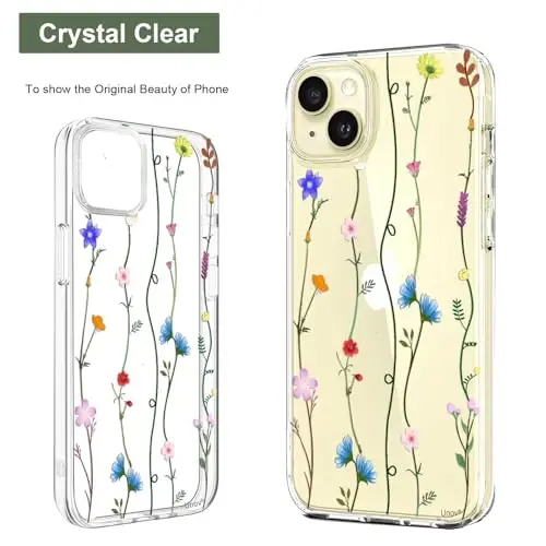 Unov Case Compatible with iPhone 15 Case Clear with Design Embossed Flower Pattern Soft TPU Bumper Slim Protective 6.1 Inch (Floral Art) - 3