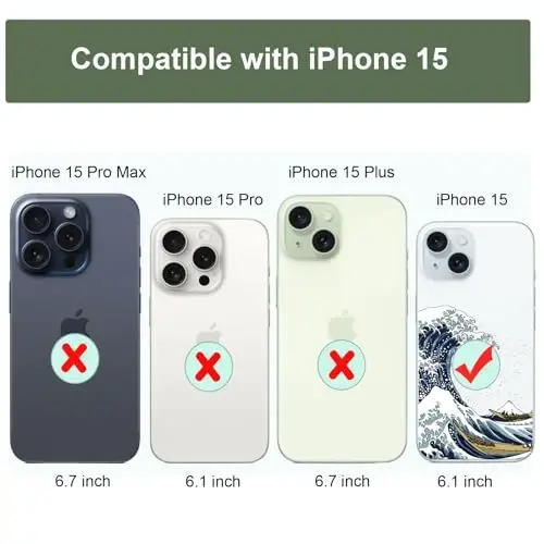 Unov for iPhone 15 Case, Clear with Design, Slim Fit Good Grip, Embossed Phone Case, Shockproof Protective Cover, Raised Camera Protection, Soft TPU, Great Wave - 7