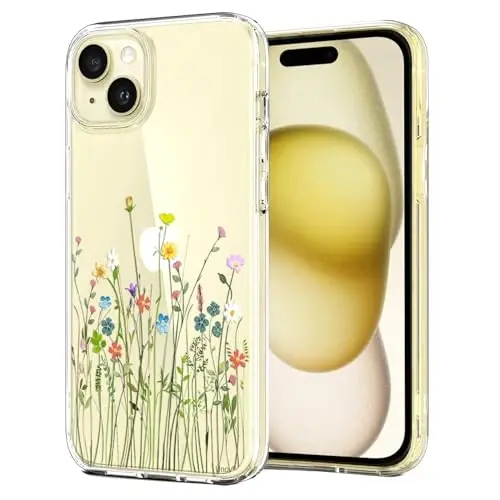 Unov Case Compatible with iPhone 15 Case Clear with Design Embossed Floral Pattern Soft TPU Bumper Slim Protective 6.1 Inch (Flower Bouquet) - 1