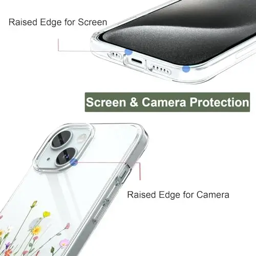 Unov Case Compatible with iPhone 15 Case Clear with Design Embossed Floral Pattern Soft TPU Bumper Slim Protective 6.1 Inch (Flower Bouquet) - 2