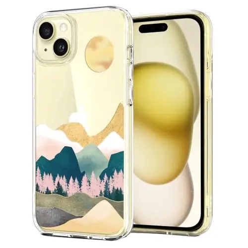 Unov Case Compatible with iPhone 15 Case Clear with Design Embossed Pattern Soft TPU Bumper Slim Protective 6.1 Inch (Sierra Mountains) - UNOV