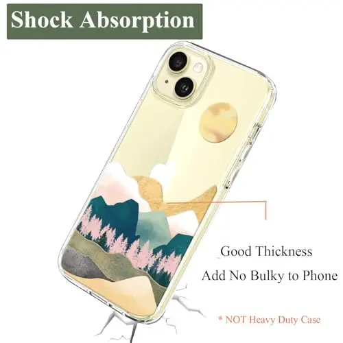 Unov Case Compatible with iPhone 15 Case Clear with Design Embossed Pattern Soft TPU Bumper Slim Protective 6.1 Inch (Sierra Mountains) - 6