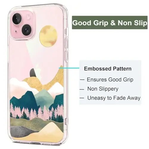 Unov Case Compatible with iPhone 15 Case Clear with Design Embossed Pattern Soft TPU Bumper Slim Protective 6.1 Inch (Sierra Mountains) - 4