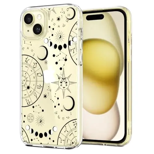 Unov for iPhone 15 Case, Clear with Design, Slim Fit Good Grip, Embossed Phone Case, Shockproof Protective Cover, Raised Camera Protection, Soft TPU, Zodiac Galaxy - 1