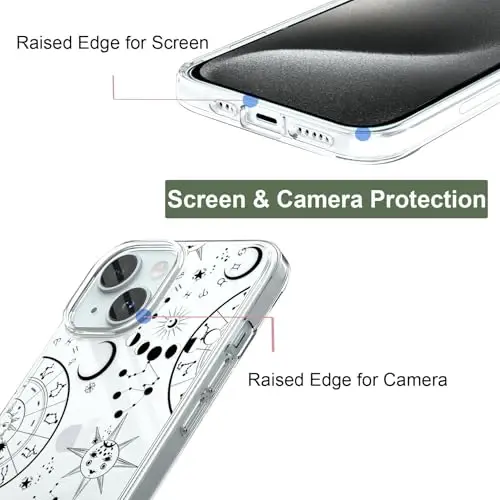 Unov for iPhone 15 Case, Clear with Design, Slim Fit Good Grip, Embossed Phone Case, Shockproof Protective Cover, Raised Camera Protection, Soft TPU, Zodiac Galaxy - 2