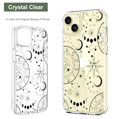 Unov for iPhone 15 Case, Clear with Design, Slim Fit Good Grip, Embossed Phone Case, Shockproof Protective Cover, Raised Camera Protection, Soft TPU, Zodiac Galaxy - 3