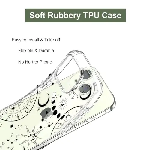 Unov for iPhone 15 Case, Clear with Design, Slim Fit Good Grip, Embossed Phone Case, Shockproof Protective Cover, Raised Camera Protection, Soft TPU, Zodiac Galaxy - 5