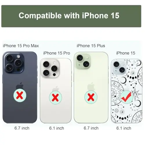 Unov for iPhone 15 Case, Clear with Design, Slim Fit Good Grip, Embossed Phone Case, Shockproof Protective Cover, Raised Camera Protection, Soft TPU, Zodiac Galaxy - 7