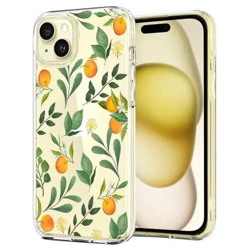 Unov Case Compatible with iPhone 15 Clear with Design Embossed Pattern Soft TPU Bumper Slim Protective 6.1 Inch (Cirtus Flavors) - UNOV