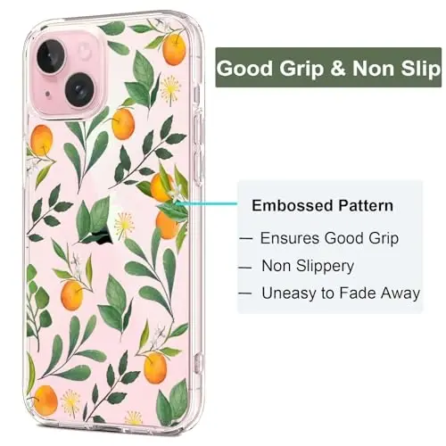 Unov Case Compatible with iPhone 15 Clear with Design Embossed Pattern Soft TPU Bumper Slim Protective 6.1 Inch (Cirtus Flavors) - 4
