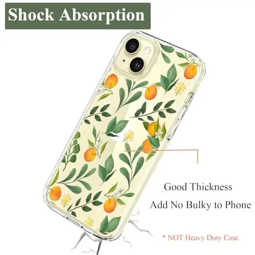 Unov Case Compatible with iPhone 15 Clear with Design Embossed Pattern Soft TPU Bumper Slim Protective 6.1 Inch (Cirtus Flavors) - 6
