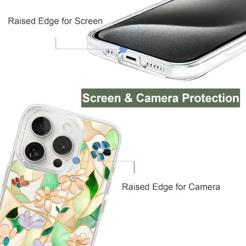 Unov Case Compatible with iPhone 15 Pro Case Clear with Design Embossed Floral Pattern Soft TPU Bumper Slim Protective 6.1 Inch (Stained Glass Flower) - UNOV (1)