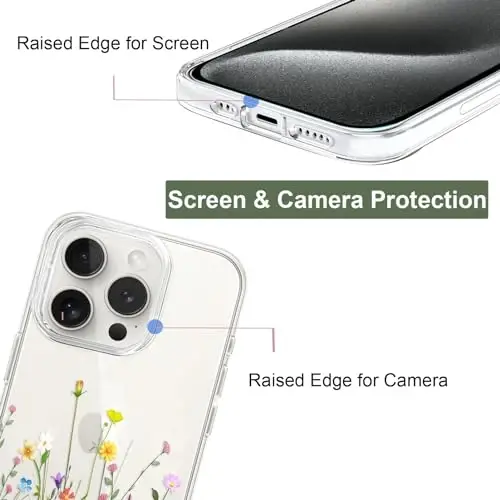 Unov Case Compatible with iPhone 15 Pro Case Clear with Design Embossed Floral Pattern Soft TPU Bumper Slim Protective 6.1 Inch (Flower Bouquet) - UNOV (1)