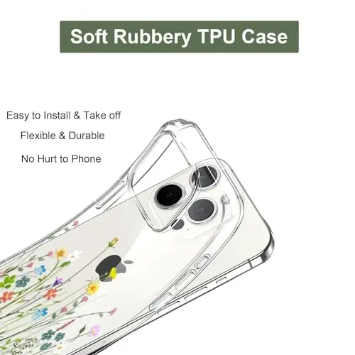 Unov Case Compatible with iPhone 15 Pro Case Clear with Design Embossed Floral Pattern Soft TPU Bumper Slim Protective 6.1 Inch (Flower Bouquet) - 5